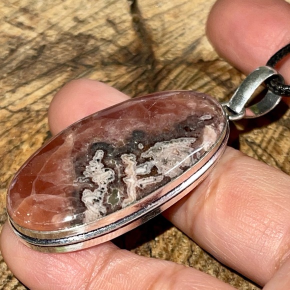 Raspberry Spar Rhodochrosite Pendant 2 1/4” - Picture 5 of 13